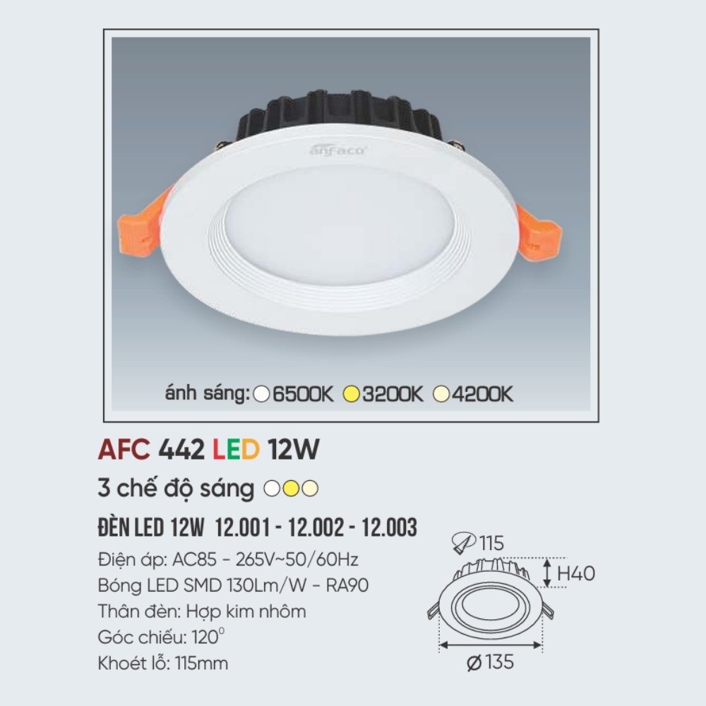 Đèn LED downlight âm trần Anfaco 442 LED 12W