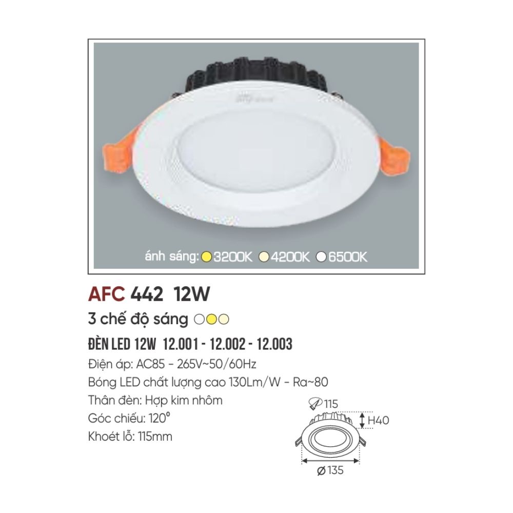 Đèn LED downlight âm trần Anfaco 442 LED 12W