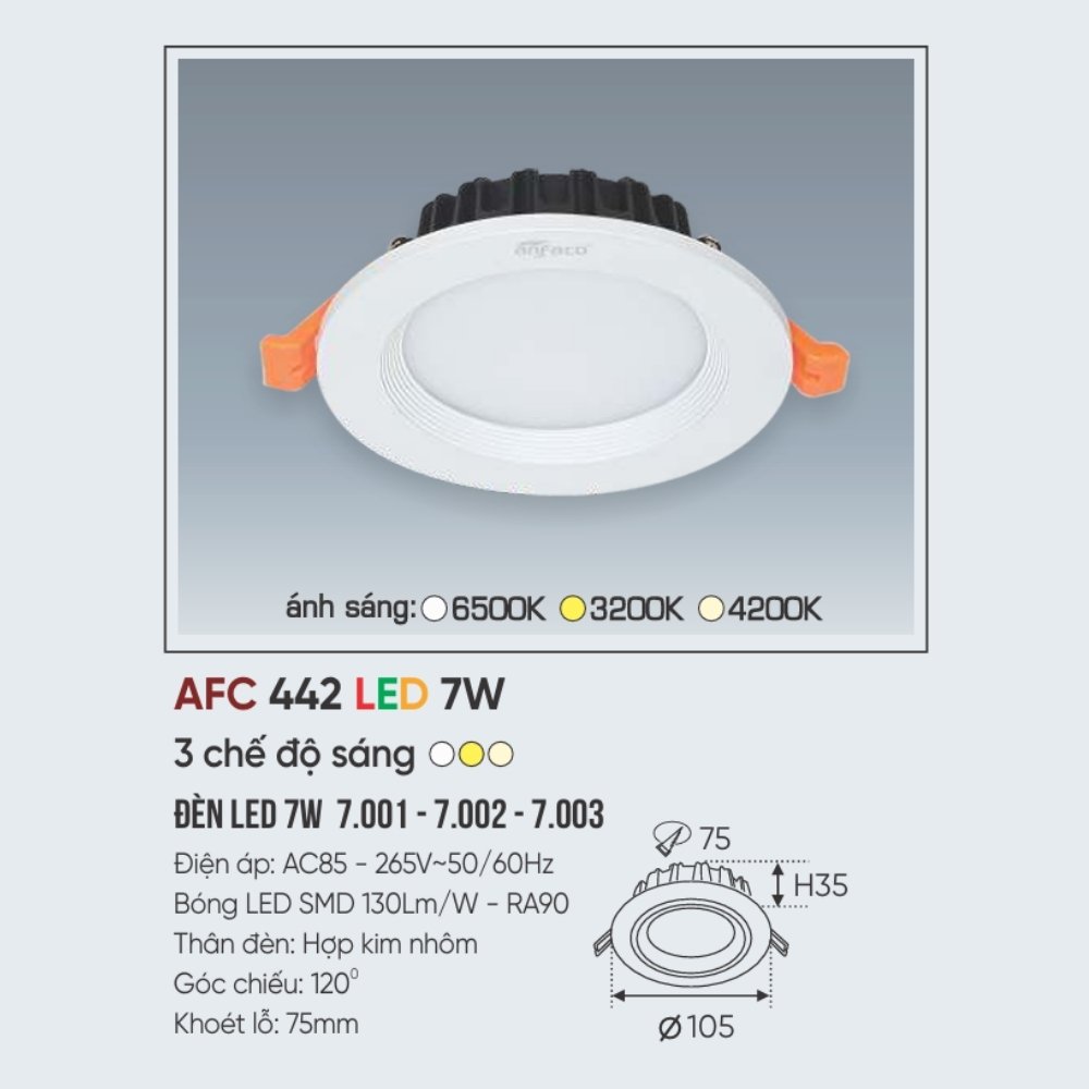 Đèn LED downlight âm trần Anfaco 442 LED 7W