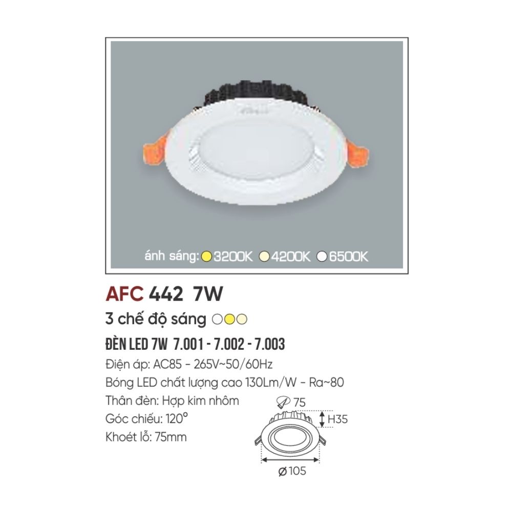 Đèn LED downlight âm trần Anfaco 442 LED 7W