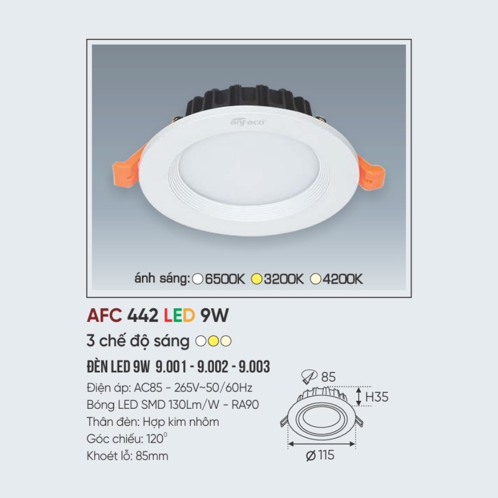 Đèn LED downlight âm trần Anfaco 442 LED 9W