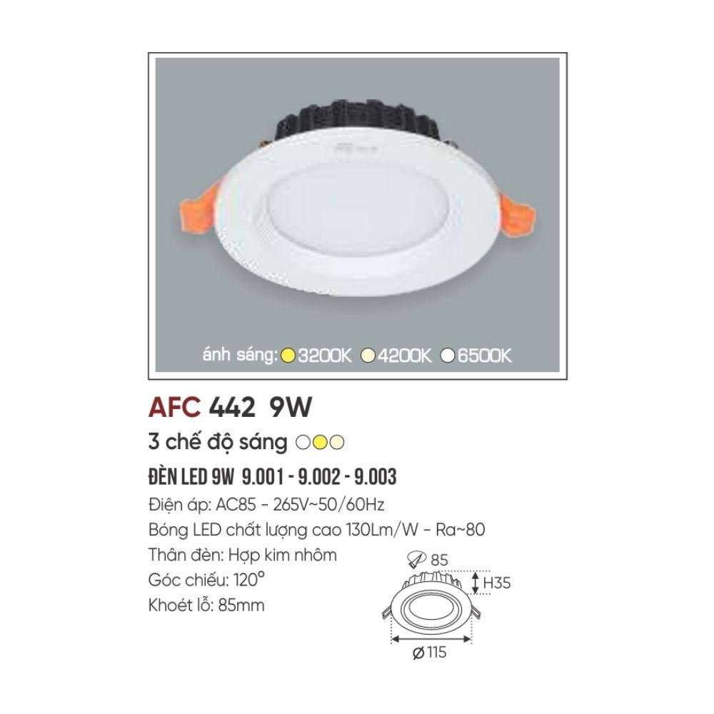 Đèn LED downlight âm trần Anfaco 442 LED 9W