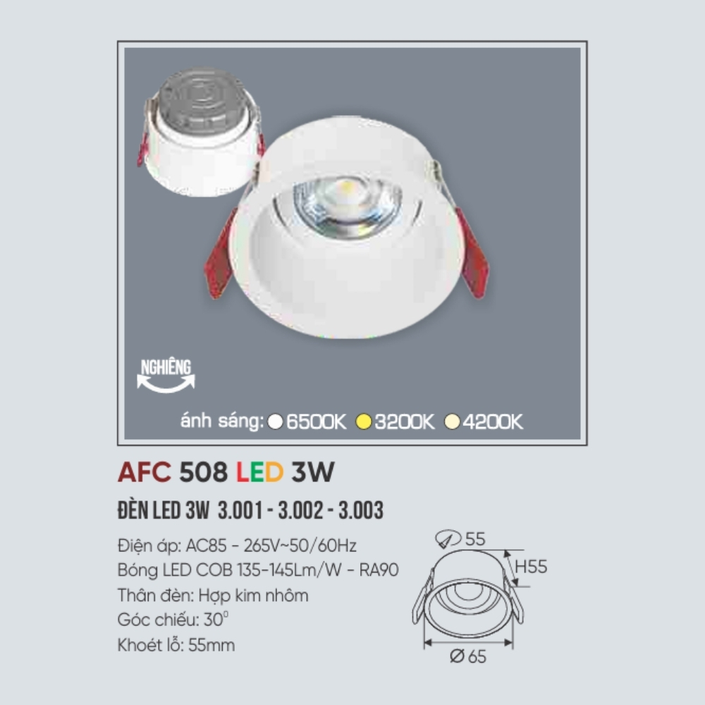 Đèn LED downlight âm trần Anfaco 508 LED 3W