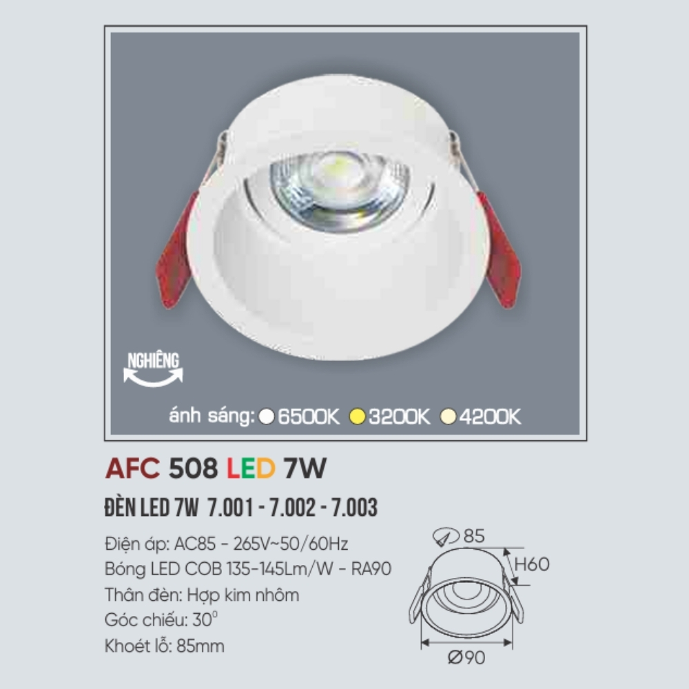 Đèn LED downlight âm trần Anfaco 508 LED 7W
