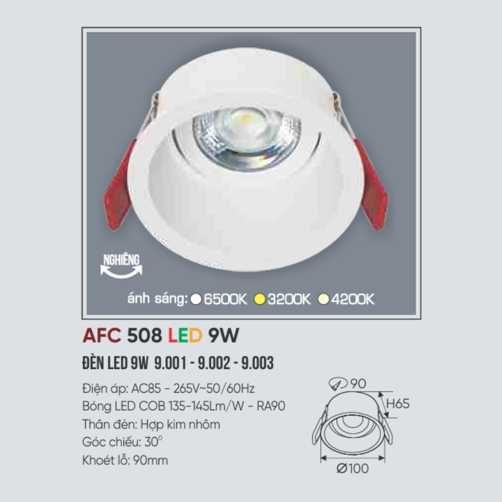 Đèn LED downlight âm trần Anfaco 508 LED 9W