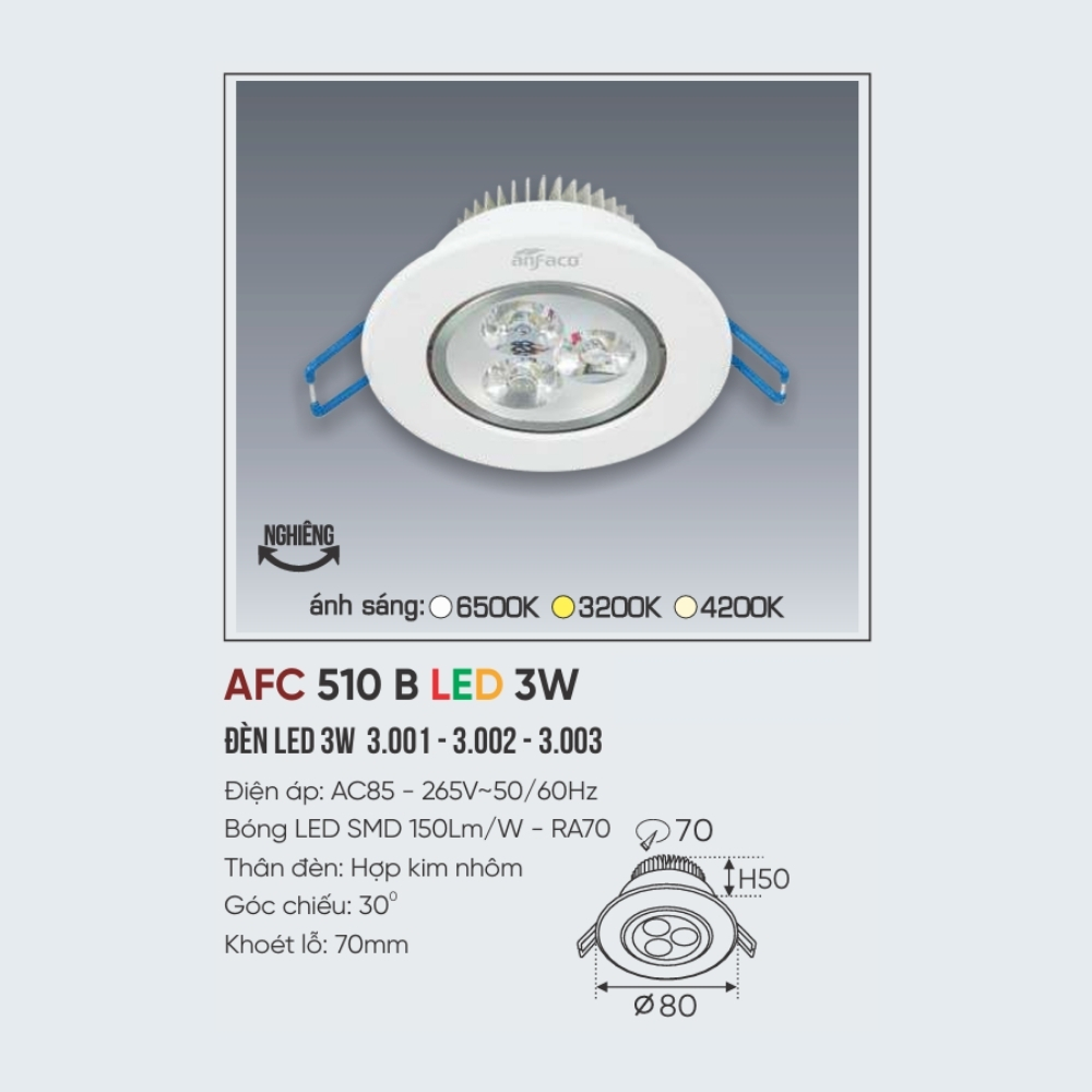 Đèn LED downlight âm trần Anfaco 510 B LED 3W