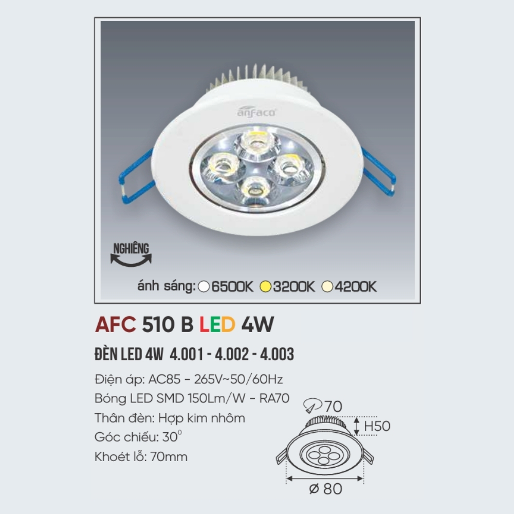 Đèn LED downlight âm trần Anfaco 510 B LED 4W
