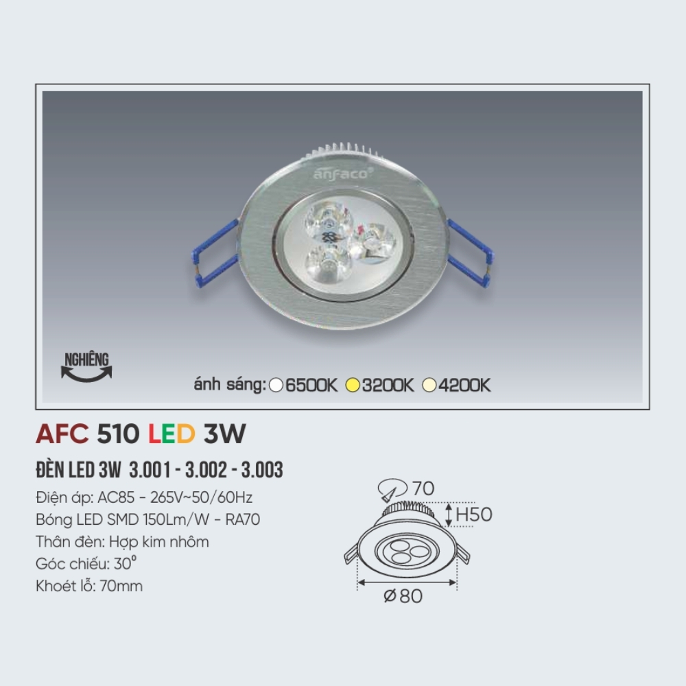 Đèn LED downlight âm trần Anfaco 510 LED 3W