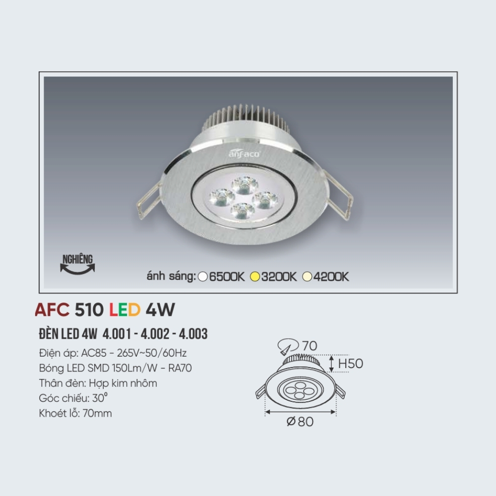 Đèn LED downlight âm trần Anfaco 510 LED 4W