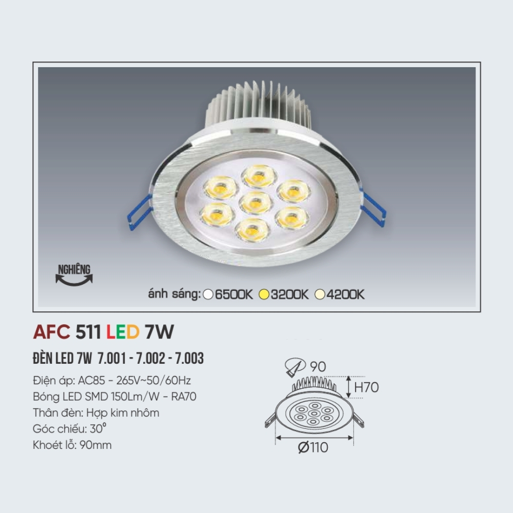 Đèn LED downlight âm trần Anfaco 511 LED 7W