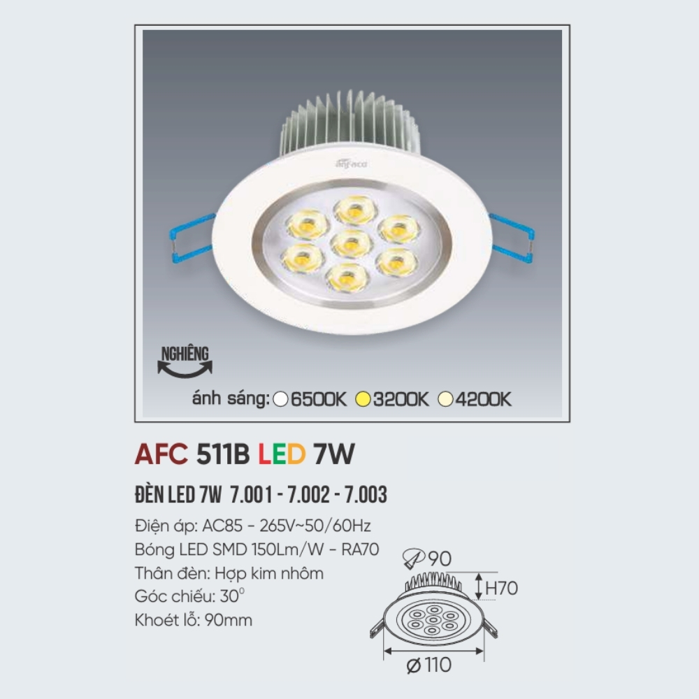 Đèn LED downlight âm trần Anfaco 511B LED 7W