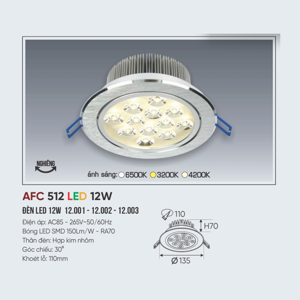 Đèn LED downlight âm trần Anfaco 512 LED 12W