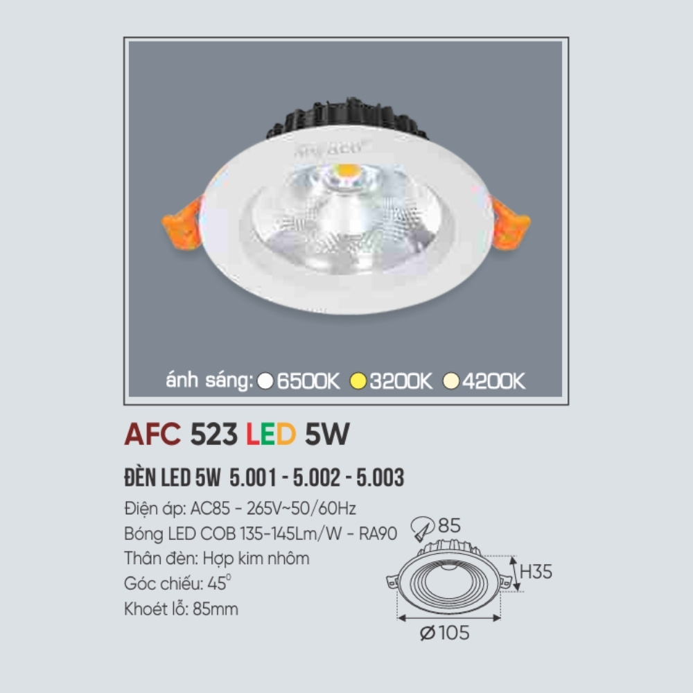 Đèn LED downlight âm trần Anfaco 523 LED 5W