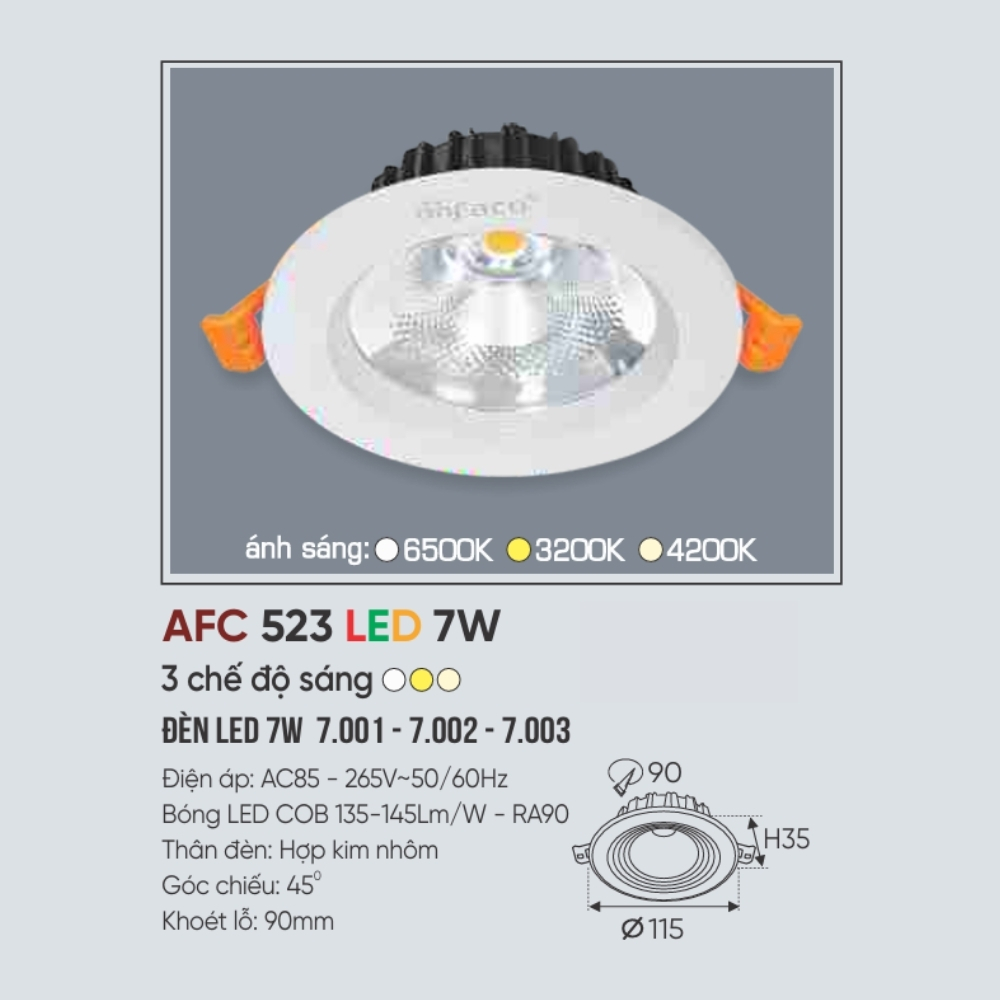 Đèn LED downlight âm trần Anfaco 523 LED 7W
