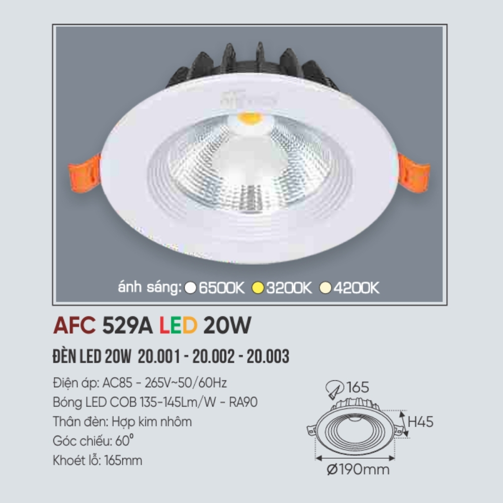 Đèn LED downlight âm trần Anfaco 529A LED 20W
