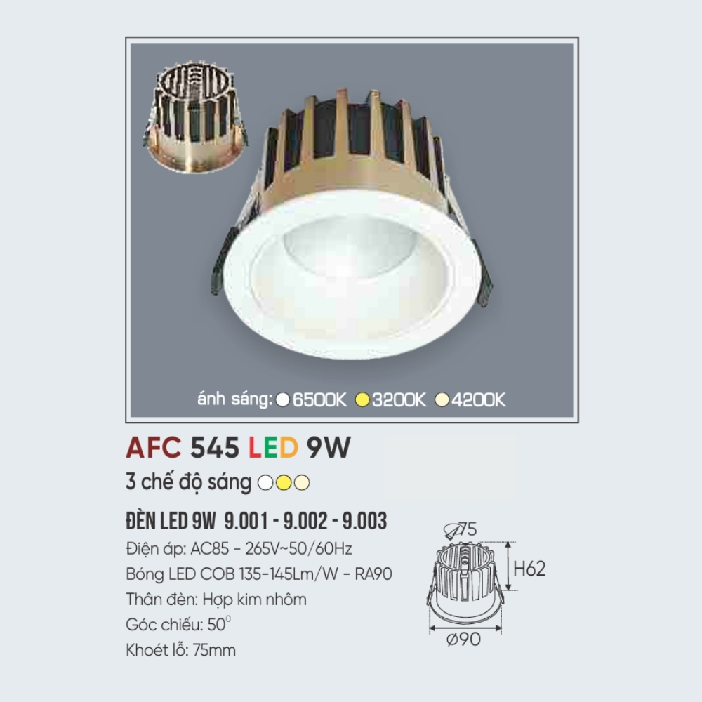 Đèn LED downlight âm trần Anfaco 545 LED 9W