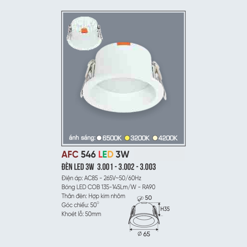 Đèn LED downlight âm trần Anfaco 546 LED 3W