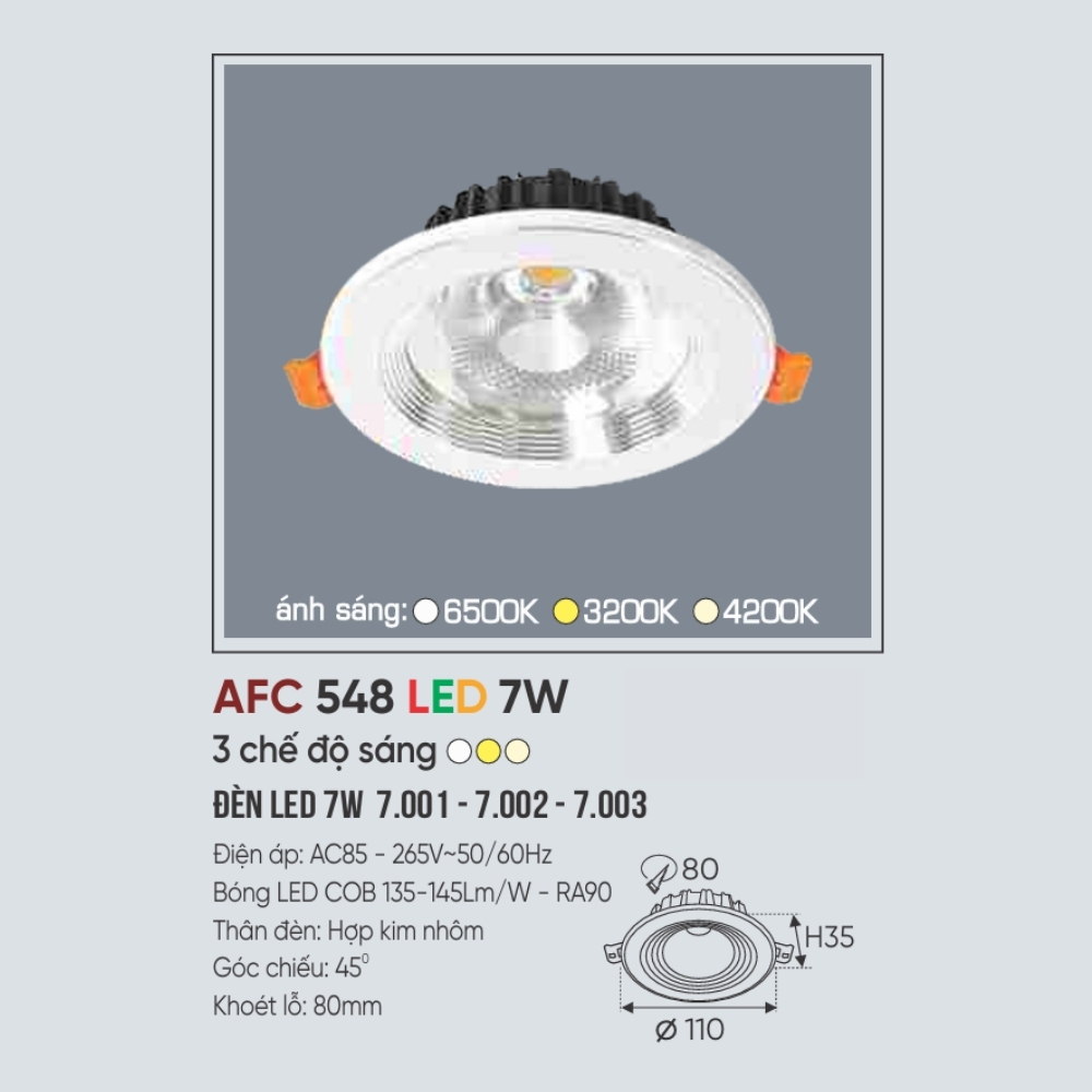 Đèn LED downlight âm trần Anfaco 548 LED 7W