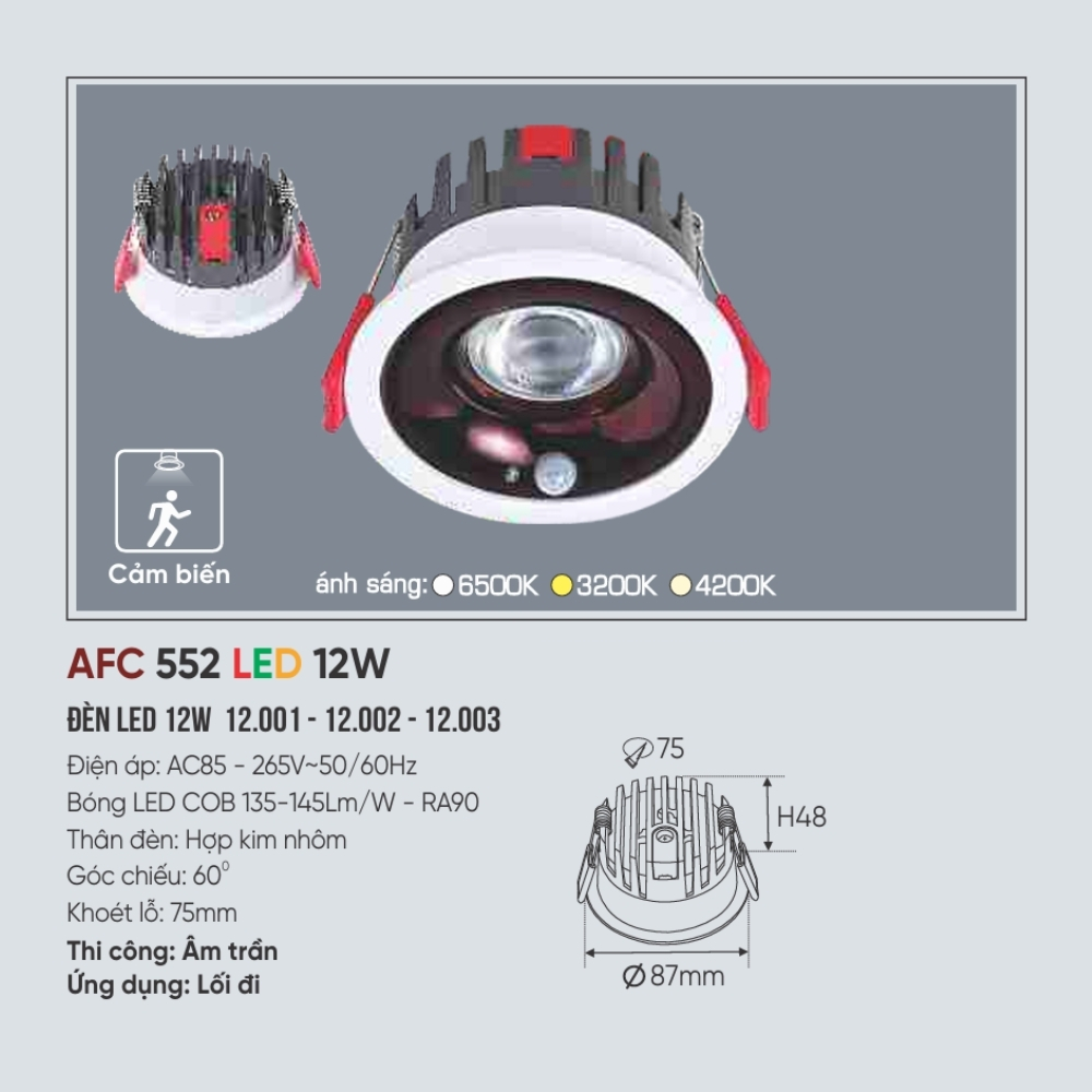 Đèn downlight cảm biến Anfaco 552 LED 12W