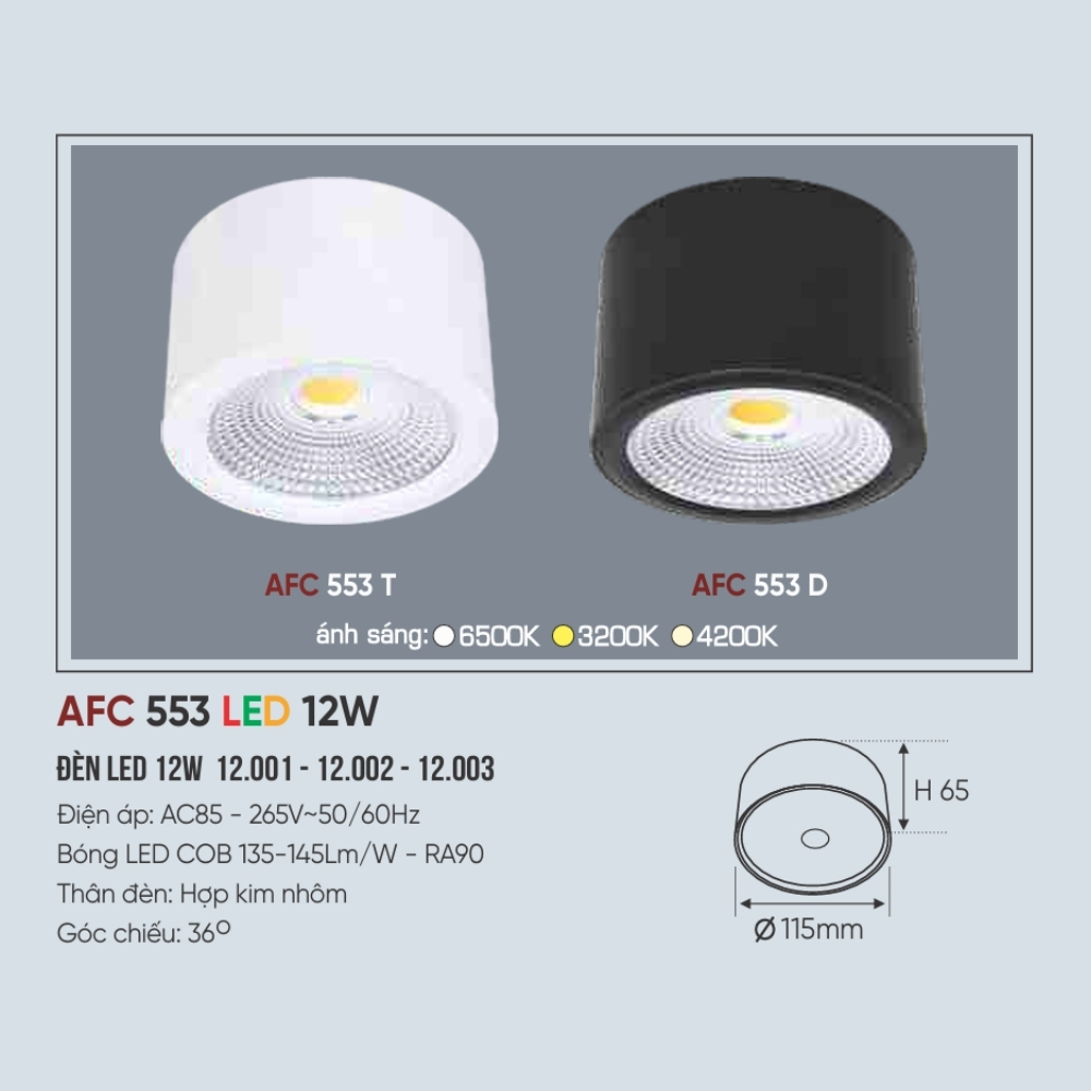 Đèn LED downlight nổi Anfaco 553 D LED 12W
