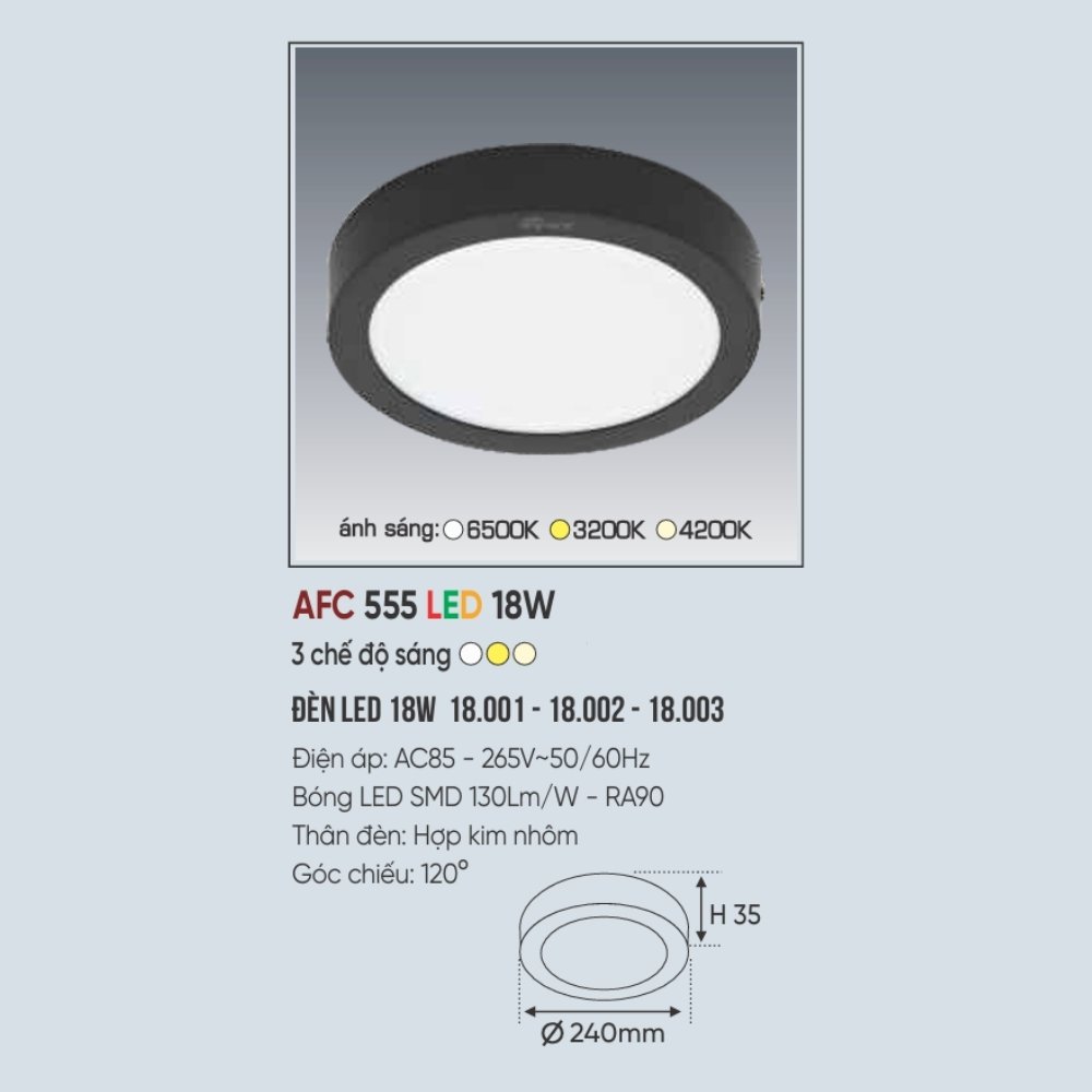 Đèn LED ốp trần nổi Anfaco 555 Đen LED 18W