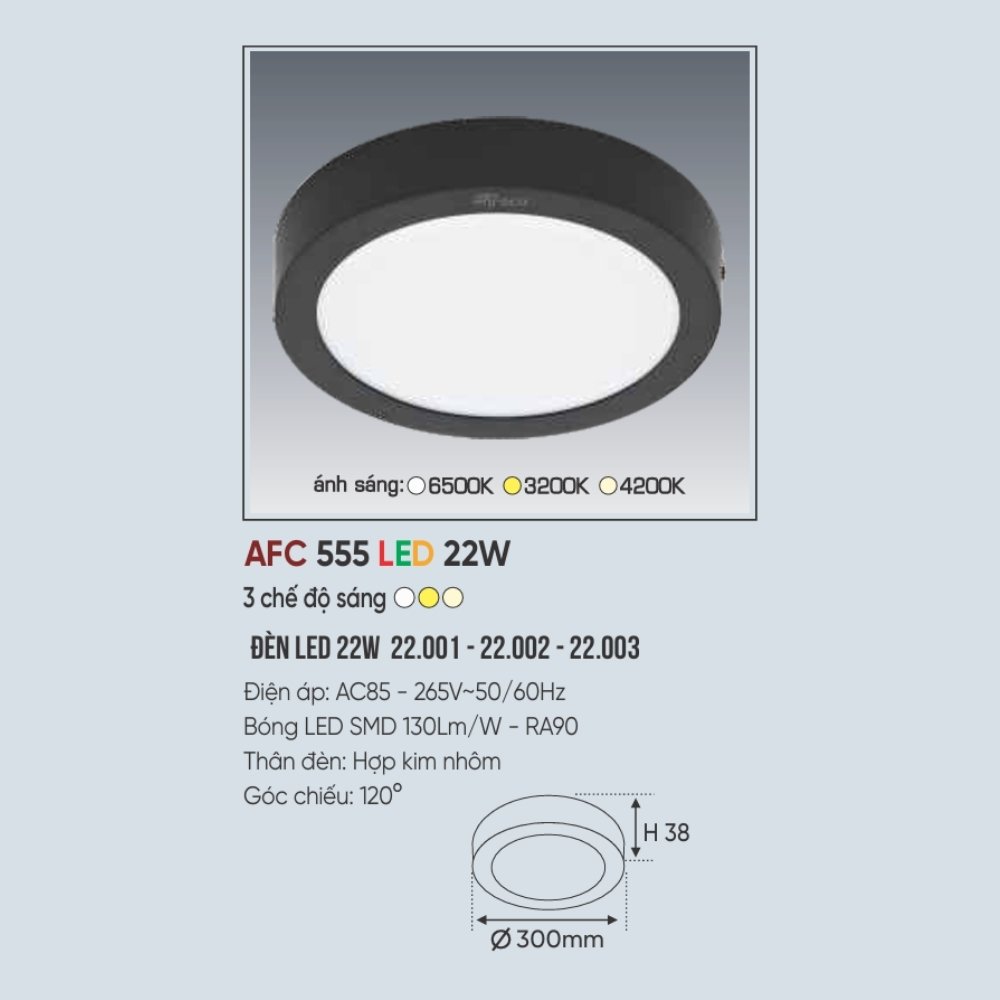 Đèn LED ốp trần nổi Anfaco 555 Đen LED 22W