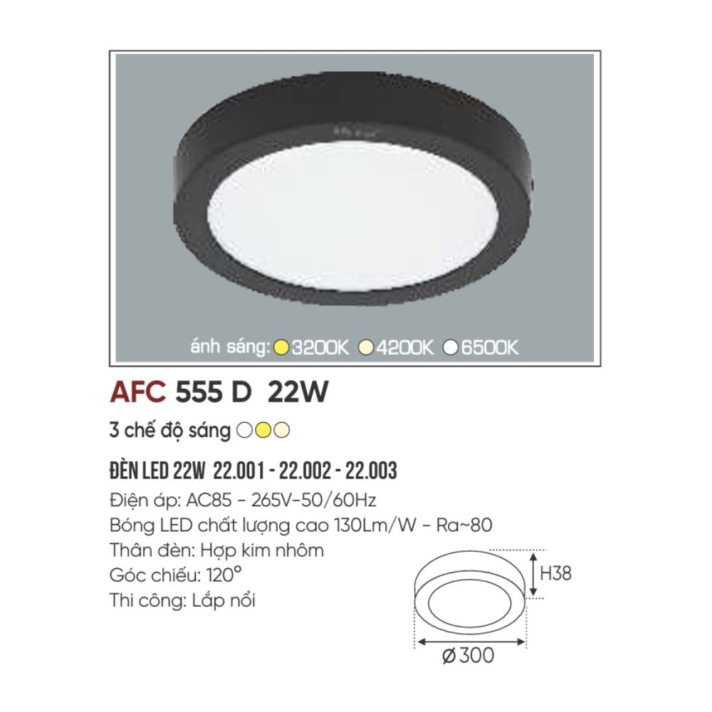 Đèn LED ốp trần nổi Anfaco 555 Đen LED 22W