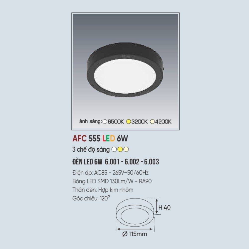 Đèn LED ốp trần nổi Anfaco 555 Đen LED 6W