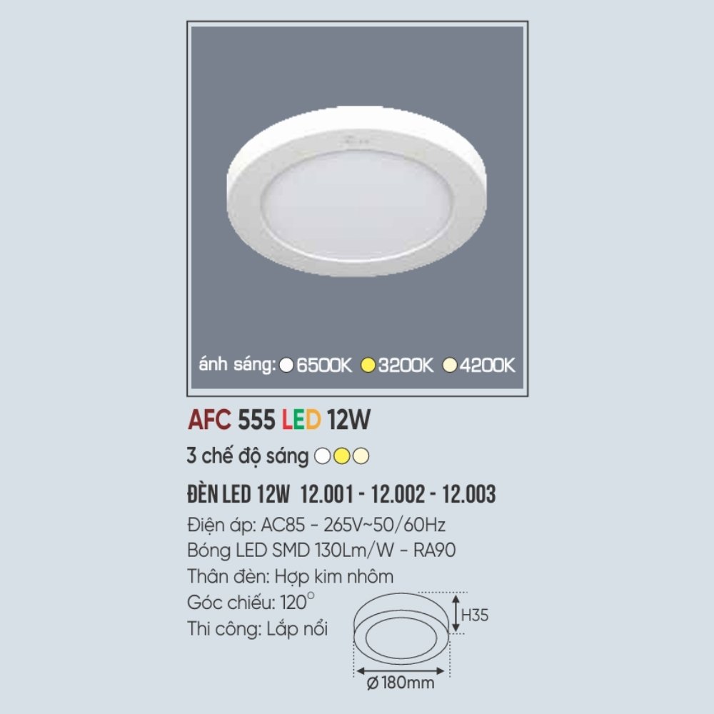Đèn LED ốp trần nổi Anfaco 555 LED 12W