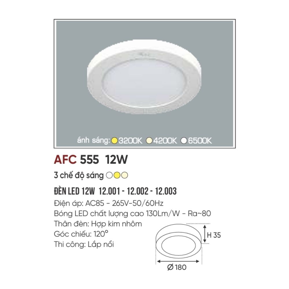 Đèn LED ốp trần nổi Anfaco 555 LED 12W