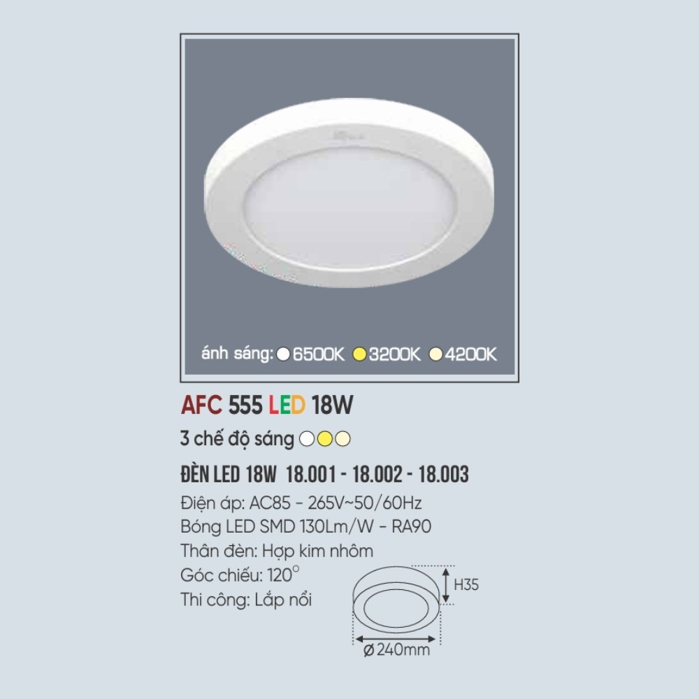 Đèn LED ốp trần nổi Anfaco 555 LED 18W