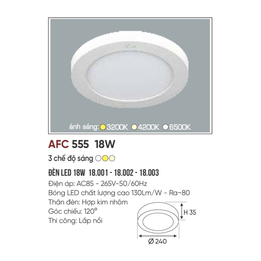 Đèn LED ốp trần nổi Anfaco 555 LED 18W