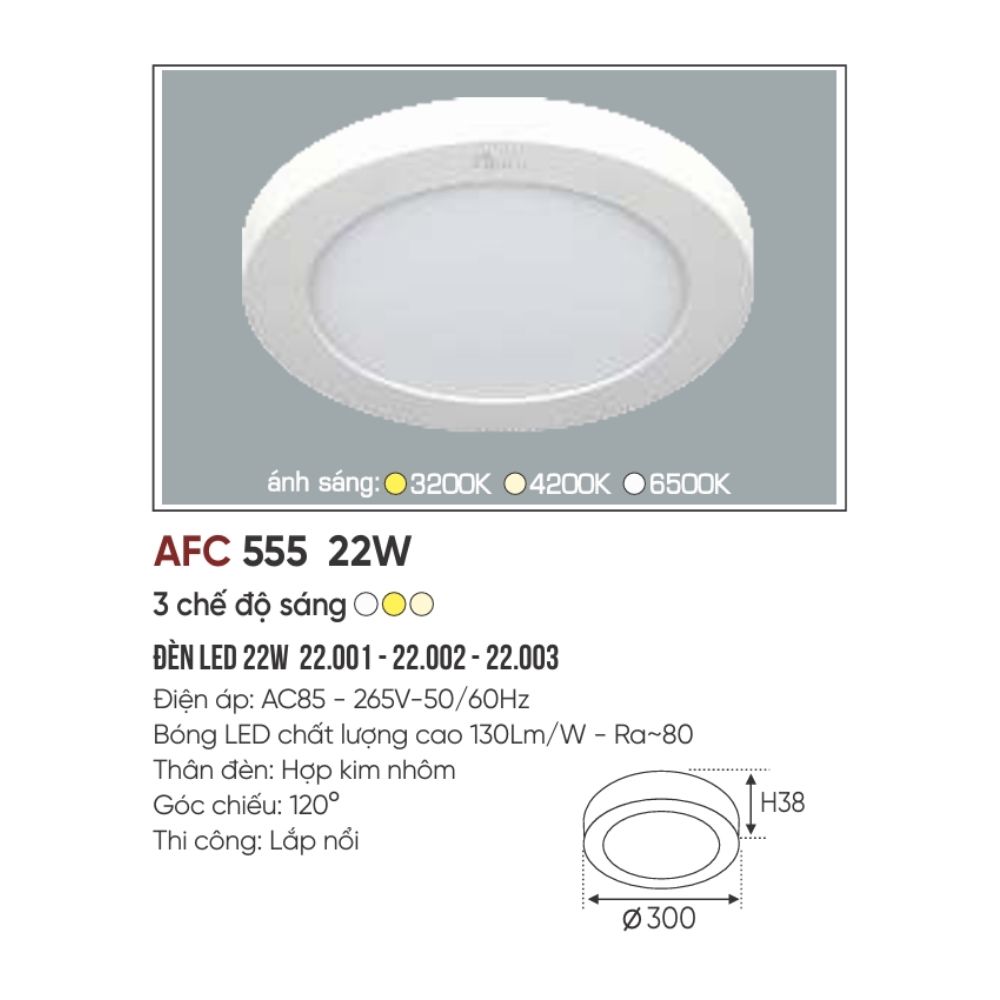 Đèn LED ốp trần nổi Anfaco 555 LED 22W