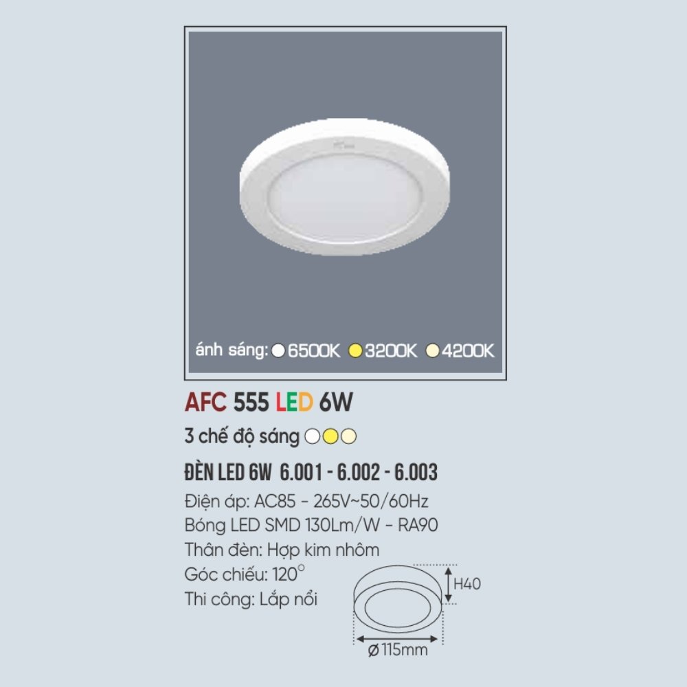 Đèn LED ốp trần nổi Anfaco 555 LED 6W