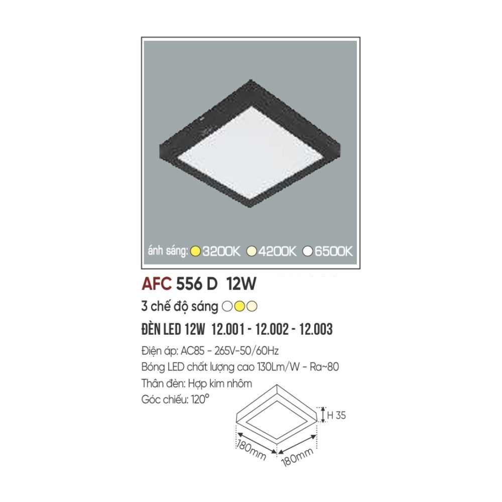 Đèn LED ốp trần nổi Anfaco 556 Đen LED 12W