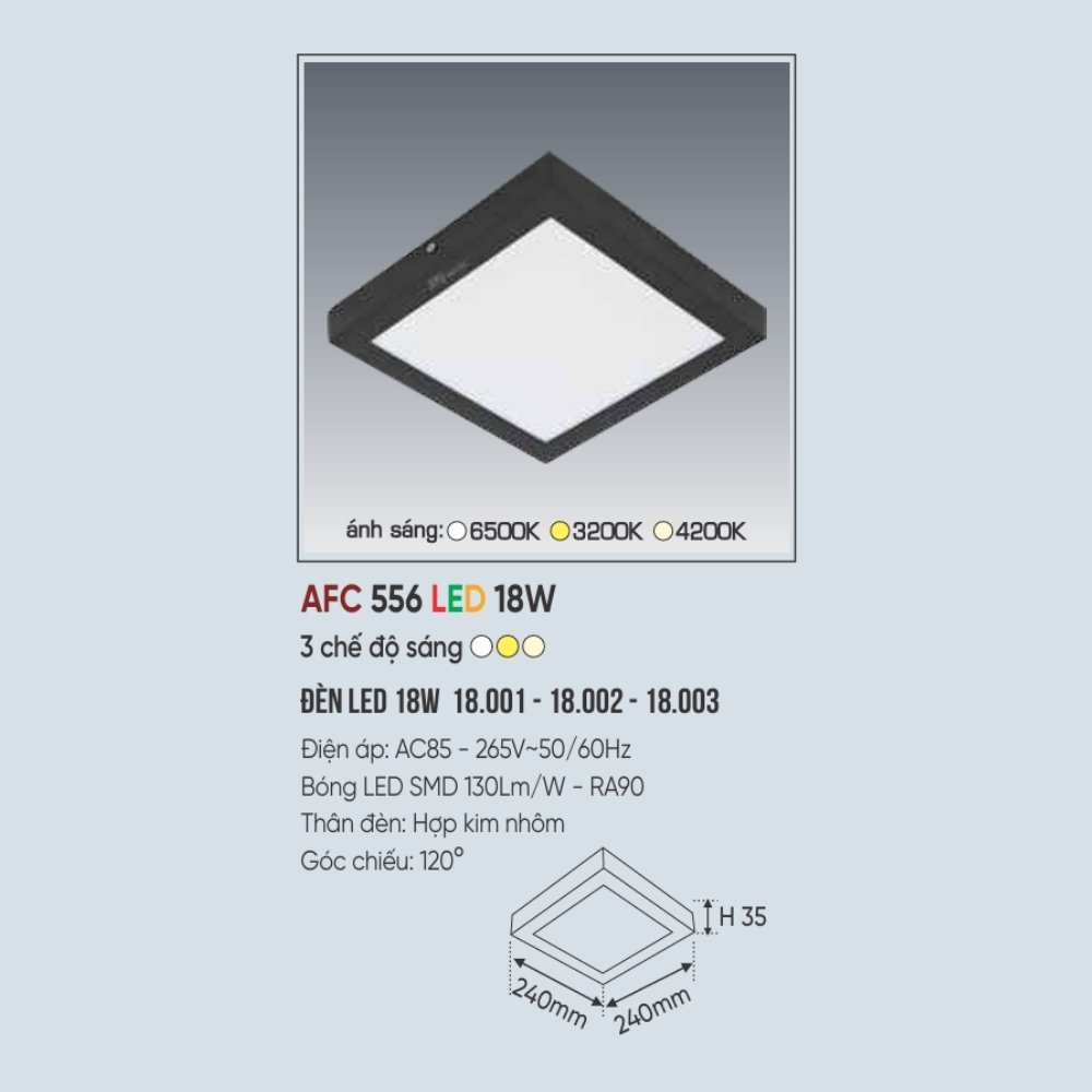 Đèn LED ốp trần nổi Anfaco 556 Đen LED 18W