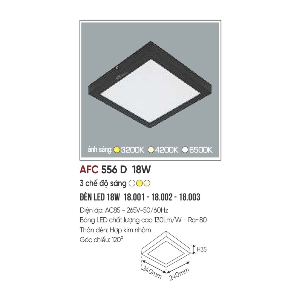 Đèn LED ốp trần nổi Anfaco 556 Đen LED 18W