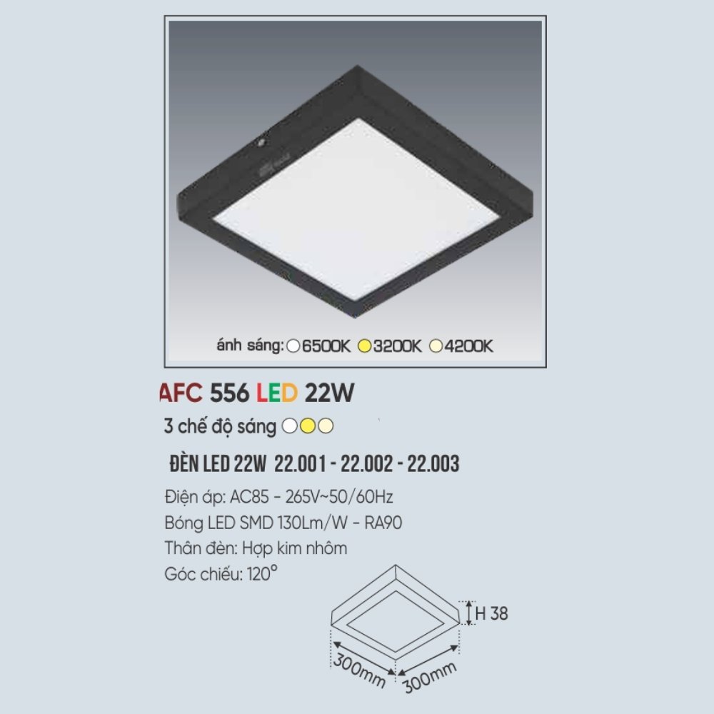 Đèn LED ốp trần nổi Anfaco 556 Đen LED 22W