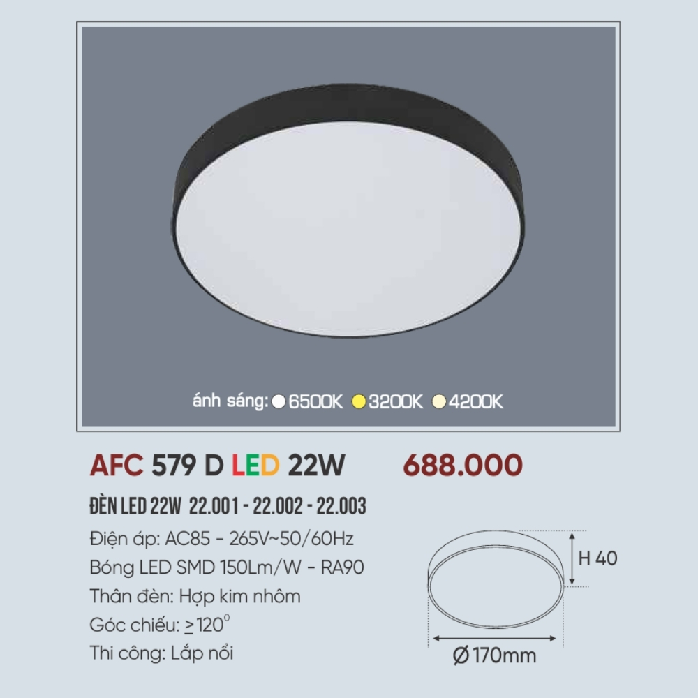 Đèn LED ốp trần nổi Anfaco 579 D LED 22W