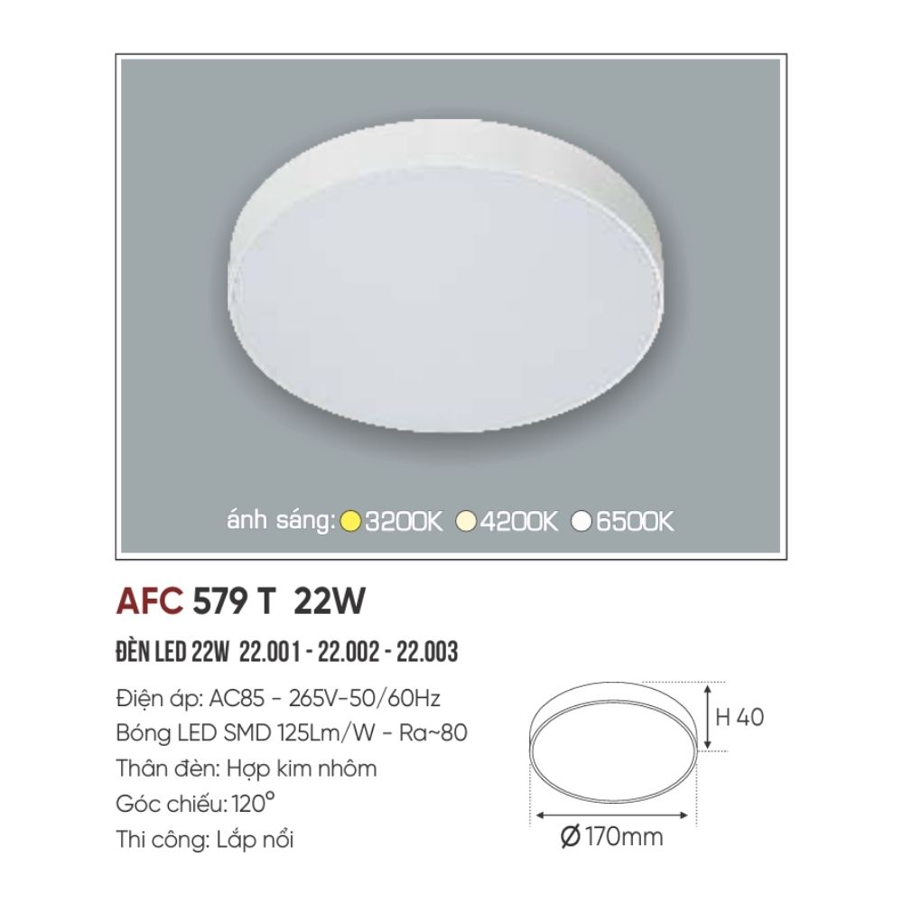 Đèn LED ốp trần nổi Anfaco 579 T LED 22W