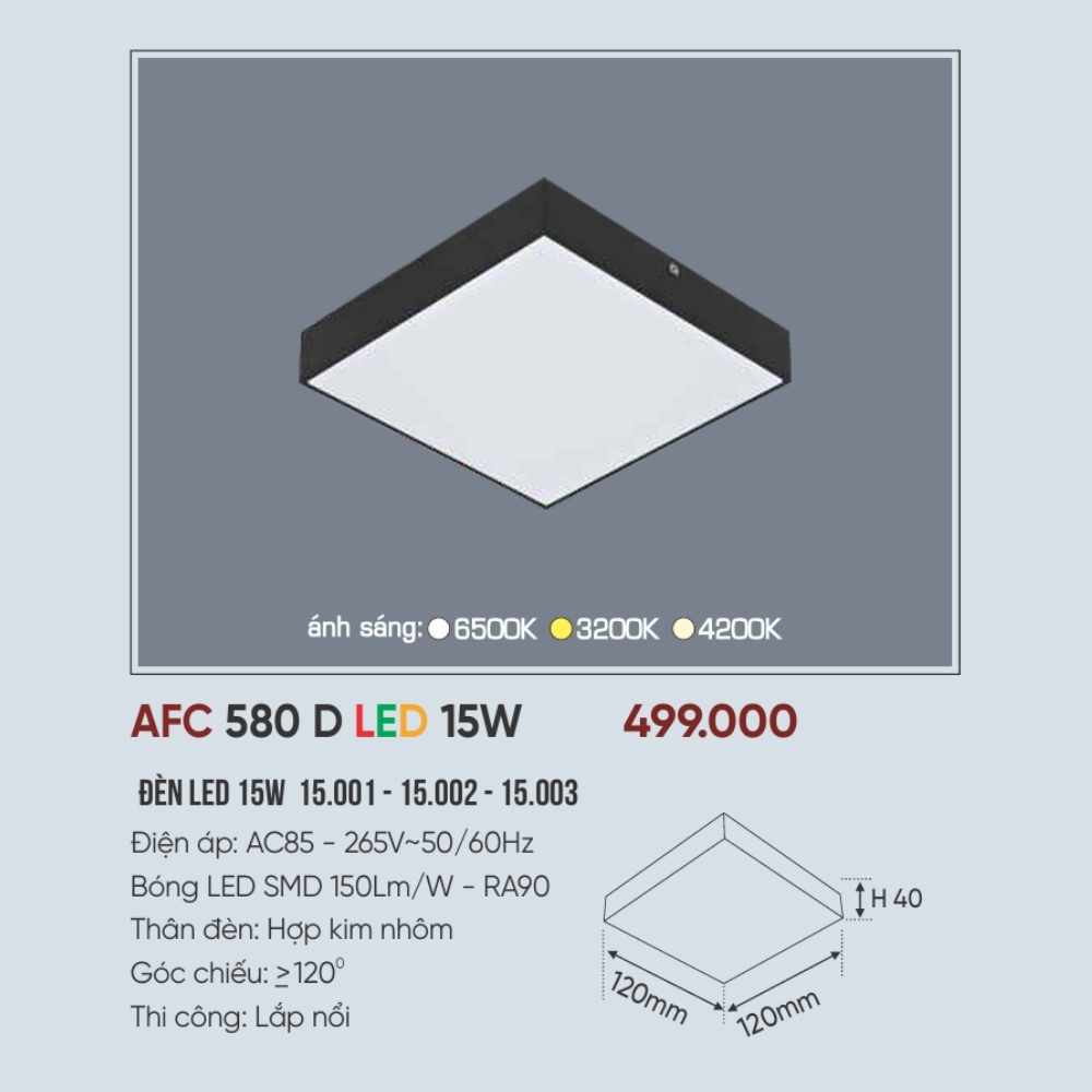 Đèn LED ốp trần nổi Anfaco 580 D LED 15W