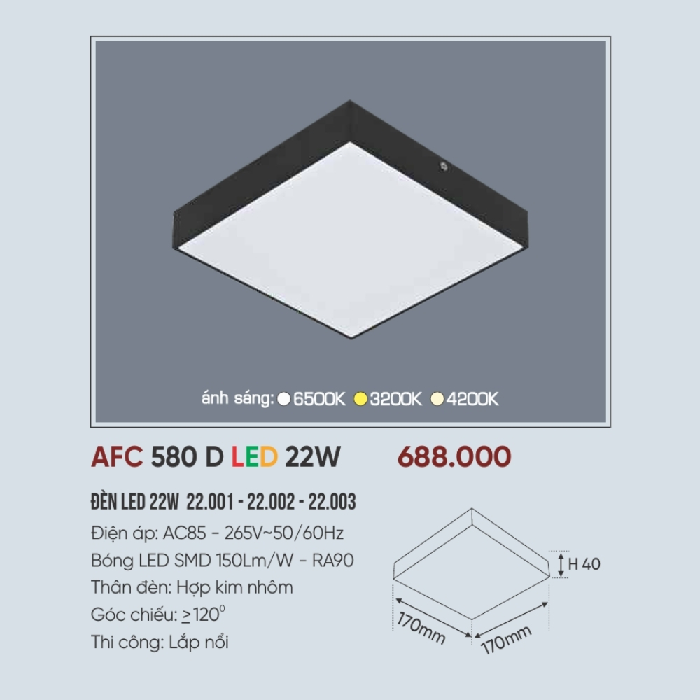Đèn LED ốp trần nổi Anfaco 580 D LED 22W