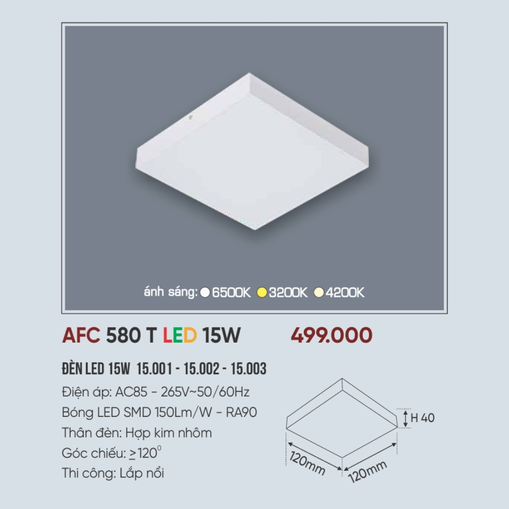 Đèn LED ốp trần nổi Anfaco 580 T LED 15W