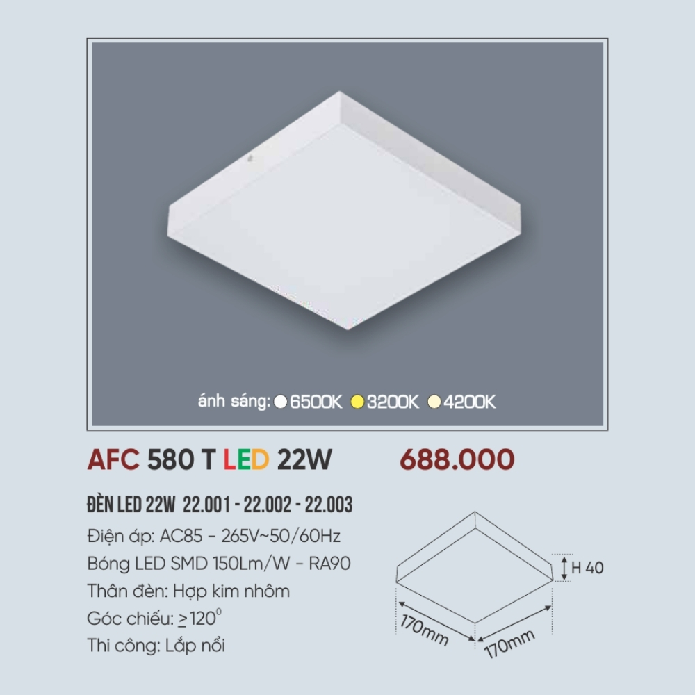 Đèn LED ốp trần nổi Anfaco 580 T LED 22W