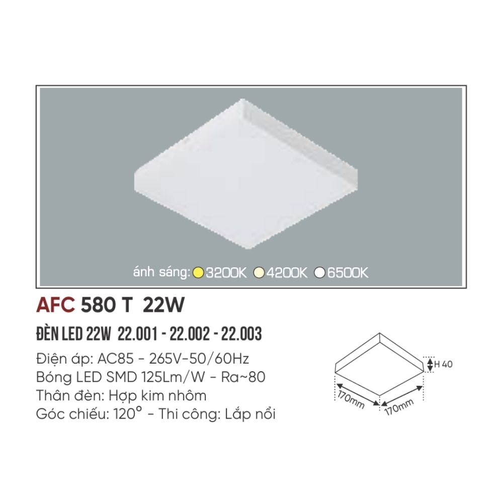 Đèn LED ốp trần nổi Anfaco 580 T LED 22W
