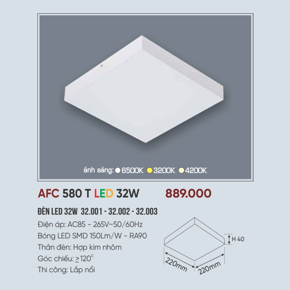 Đèn LED ốp trần nổi Anfaco 580 T LED 32W