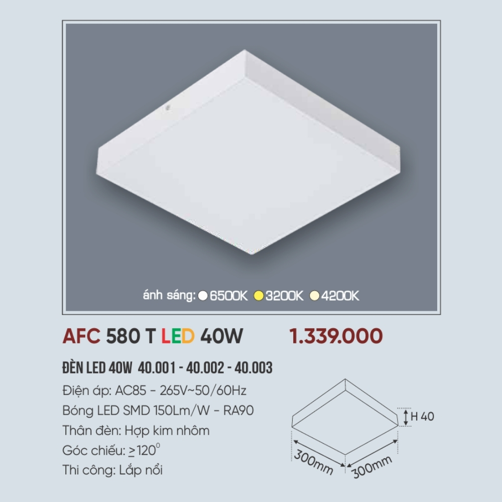 Đèn LED ốp trần nổi Anfaco 580 T LED 40W
