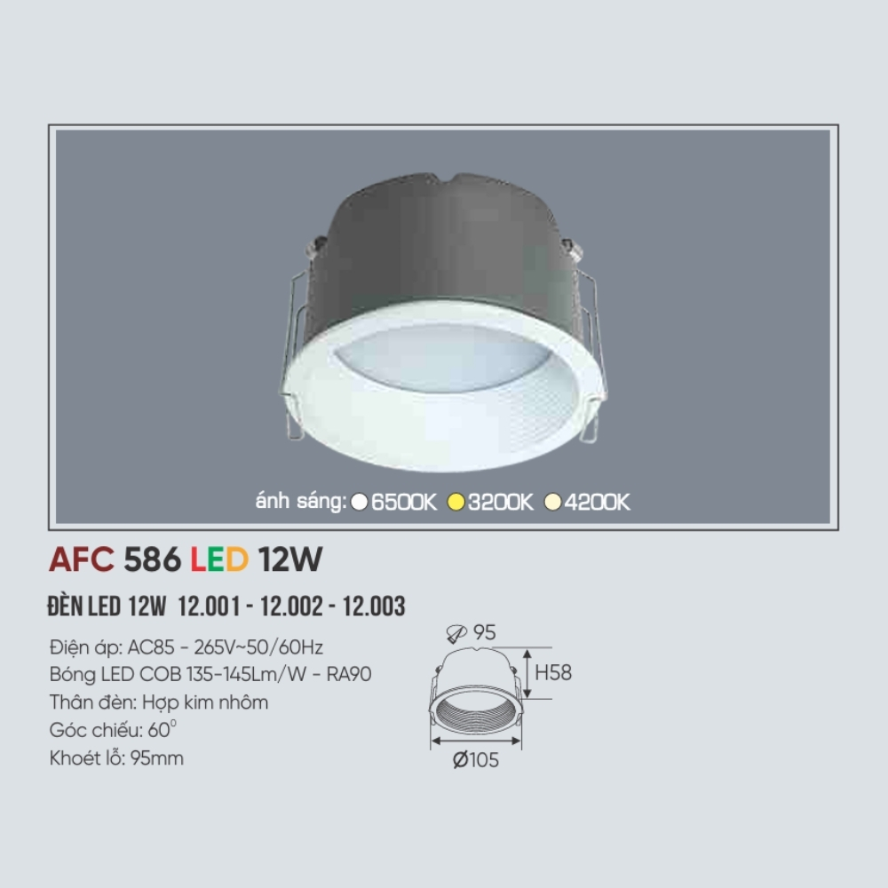 Đèn LED downlight âm trần Anfaco 586 LED 12W