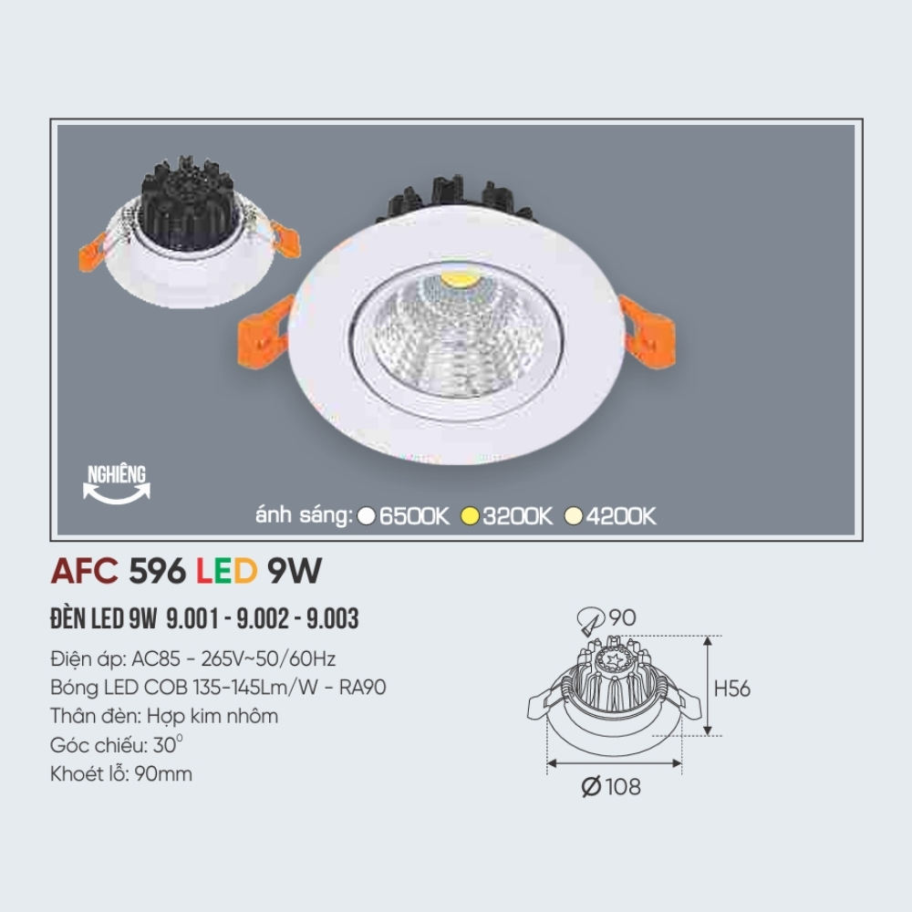 Đèn LED downlight âm trần Anfaco 596 LED 9W