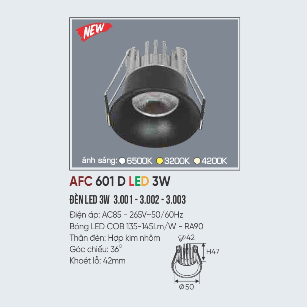 Đèn LED downlight âm trần Anfaco 601 D LED 3W